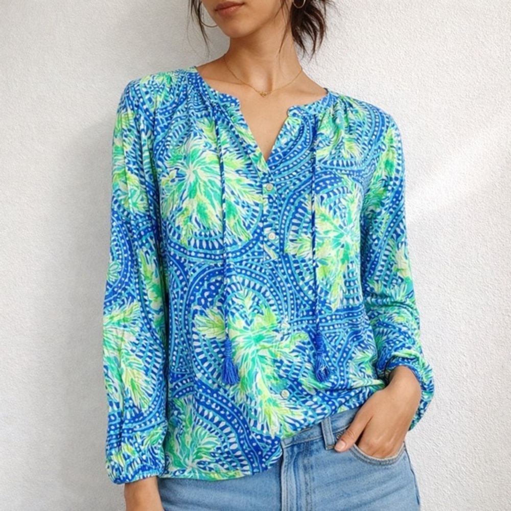 Lilly‎ Pulitzer Willa Top Tropic Like It's Hot Bennett Blue Green XS